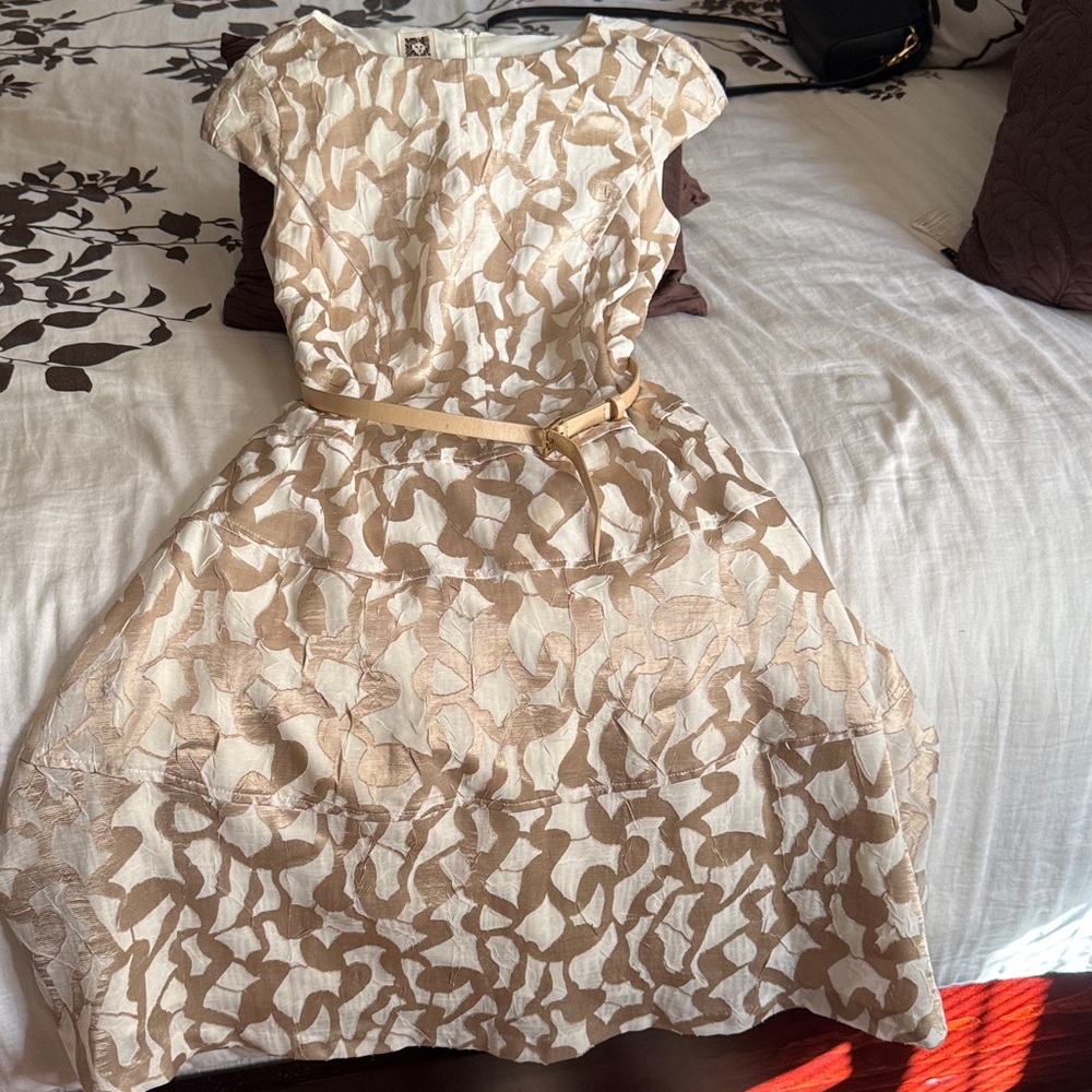 Anne Klein Cream and Brown Midi Dress